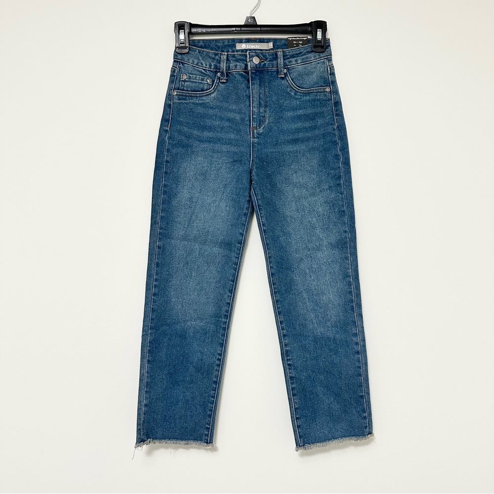 NEW Tractr Girls' size 10 Mid-Wash High Rise Slim Straight Frayed Hem Jeans NWT